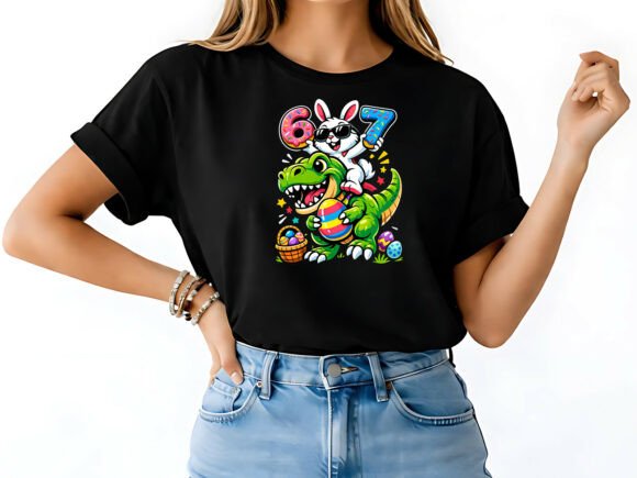 Bunny Riding Dino: A Playful Design for Festive Apparel