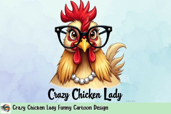 Crazy Chicken Lady Funny Cartoon Design