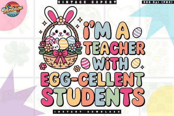 Cute Bunny Teacher Easter T-shirt Design: A Vibrant Design Asset