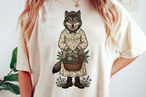 Enchanting Vintage Wolf Woman Floral Design for Creative Projects